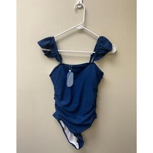 Hilinker Royal Blue One Piece, Ruffle Strap Swim Suit (S)